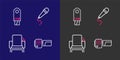 Set line Cinema camera, chair, Microphone and USB flash drive icon. Vector Royalty Free Stock Photo