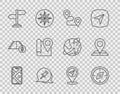 Set line City map navigation, Compass, Route location, Push pin, Road traffic sign, Folded with marker, Map and icon