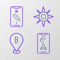 Set line City map navigation, Location, Wind rose and Compass mobile icon. Vector