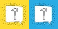 Set line Claw hammer icon isolated on yellow and blue background. Carpenter hammer. Tool for repair. Vector Illustration