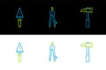 Set line Claw hammer, Trowel and Drawing compass icon. Vector Royalty Free Stock Photo