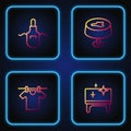 Set line Clean table, Drying clothes, Kitchen apron and Stain tablecloth. Gradient color icons. Vector