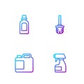 Set line Cleaning spray bottle, Bottle for cleaning agent, and Toilet brush. Gradient color icons. Vector