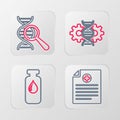 Set line Clinical record, Medical vial, ampoule, Gene editing and DNA research, search icon. Vector Royalty Free Stock Photo