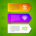 Set line Clinical record pet, Heart with dog and Retractable leash. Business infographic template. Vector Royalty Free Stock Photo