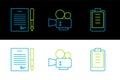 Set line Clipboard with checklist, Marriage contract and Cinema camera icon. Vector