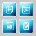 Set line Clipboard with checklist, Software, Binary code and Mobile Apps icon. Vector