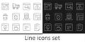 Set line Clipboard with checklist, Software, Browser files, Python programming language, Coffee cup to go, Hacker or Royalty Free Stock Photo