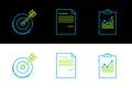 Set line Clipboard with graph chart, Target and Document icon. Vector