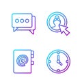 Set line Clock, Address book, Speech bubble chat and Create account screen. Gradient color icons. Vector Royalty Free Stock Photo