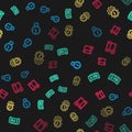 Set line Clock, Digital alarm clock, Time Management and Calendar date delete on seamless pattern. Vector Royalty Free Stock Photo
