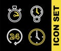 Set line Clock, 24 hours and Stopwatch icon. Vector