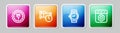 Set line Clock 24 hours, Time to sleep, Wrist watch and Calendar spring. Colorful square button. Vector