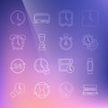 Set line Clock on laptop, Smartwatch, Time Management, Alarm clock, Old hourglass, and Stopwatch icon. Vector Royalty Free Stock Photo