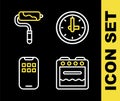 Set line Clock, Oven, Mobile Apps and Paint roller brush icon. Vector Royalty Free Stock Photo