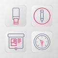 Set line Clock, Projection screen, Pencil and USB flash drive icon. Vector Royalty Free Stock Photo