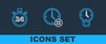 Set line Clock, Stopwatch 24 hours and delete icon. Vector Royalty Free Stock Photo