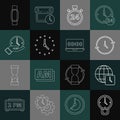 Set line Clock, World time, Stopwatch 24 hours, Smartwatch and on laptop icon. Vector Royalty Free Stock Photo