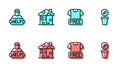 Set line Clothes donation, Help homeless, Homeless cardboard house and Donation money icon. Vector Royalty Free Stock Photo