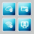 Set line Cloud computing lock, Folder and, Wifi locked and Lock on monitor icon. Vector Royalty Free Stock Photo