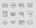 Set line Cloud computing lock, Layers, Website statistic, Site map, Color palette guide, UI UX design, and Keyboard icon Royalty Free Stock Photo