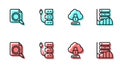 Set line Cloud computing lock, Search concept with folder, Server and Server, Data, Web Hosting icon. Vector Royalty Free Stock Photo
