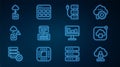 Set line Cloud computing lock, technology data transfer, Server, Server, Data, Web Hosting, Monitor with graph chart and Royalty Free Stock Photo