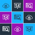 Set line Cloud computing lock, UI or UX design and Planning strategy concept icon. Vector Royalty Free Stock Photo