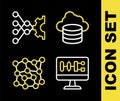 Set line Cloud database, Algorithm, Neural network and icon. Vector Royalty Free Stock Photo