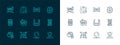 Set line Cloud database, Blockchain technology Bitcoin, Smart glasses on spectacles, Global, Futuristic weapon, Neural