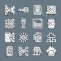 Set line Cloud database, Network cloud connection, Artificial intelligence AI, Algorithm, Neural network, and Web Royalty Free Stock Photo