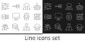 Set line Cloud database, Neural network, Network cloud connection, Computer monitor, Binary code, Chat bot and icon Royalty Free Stock Photo