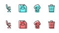Set line Cloud database, Office chair, Floppy disk and Trash can icon. Vector Royalty Free Stock Photo