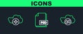 Set line Cloud download and upload, Add cloud and PSD file document icon. Vector Royalty Free Stock Photo
