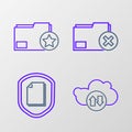 Set line Cloud download and upload, Document protection concept, Delete folder and with star icon. Vector Royalty Free Stock Photo