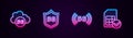 Set line Cloud 5G network, Protective shield, and Sim card. Glowing neon icon. Vector Royalty Free Stock Photo
