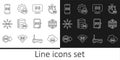 Set line Cloud 5G network, Social, Location, Server, Mobile with, Graphic tablet and Setting icon. Vector Royalty Free Stock Photo