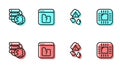 Set line Cloud hacking, Network cloud connection, File missing and Processor with CPU icon. Vector Royalty Free Stock Photo