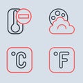 Set line Cloud with moon, Celsius, Fahrenheit and Thermometer icon. Vector