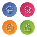 Set line Cloud or online library, Graduation cap globe, Create account screen and Student. Color circle button. Vector Royalty Free Stock Photo