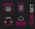 Set line Cloud or online library, Headphones, Online book mobile and Browser window icon. Vector