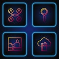 Set line Cloud or online library, Online education, class and Magnifying glass. Gradient color icons. Vector Royalty Free Stock Photo