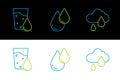 Set line Cloud with rain, Glass water and Water drop icon. Vector Royalty Free Stock Photo