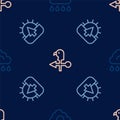 Set line Cloud with rain, Sunrise and Rooster weather vane on seamless pattern. Vector