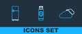 Set line Cloud, Refrigerator and USB flash drive and shield icon. Vector Royalty Free Stock Photo