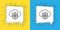 Set line Cloud and shield icon isolated on yellow and blue background. Cloud storage data protection. Security, safety Royalty Free Stock Photo