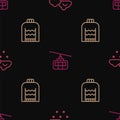 Set line Cloud with snow, Christmas sweater and Cable car on seamless pattern. Vector