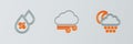 Set line Cloud with snow and moon, Water drop percentage and Windy weather icon. Vector