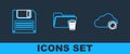 Set line Cloud sync refresh, Floppy disk and Delete folder icon. Vector Royalty Free Stock Photo