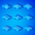 Set line Cloud technology data transfer, Data analysis, Processor with CPU, hacking, stream, Browser files, Network Royalty Free Stock Photo